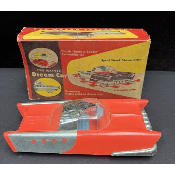 Rare Vtg 1953 Mattel Dream Car Friction Toy Red Futuristic